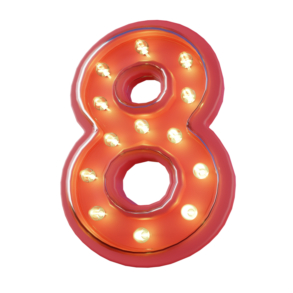 3d Render of Number 8 Neon LED Typography png