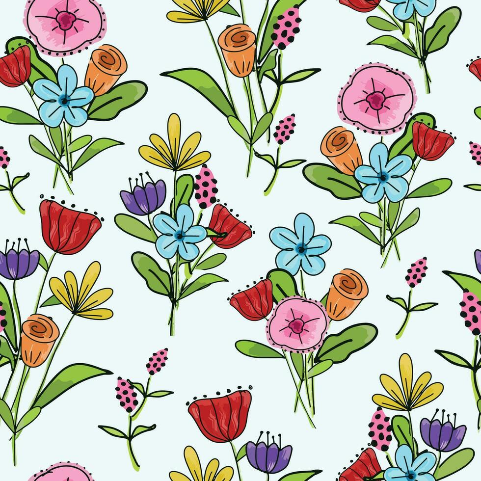 Colorful  flower bouquet  seamless pattern vector