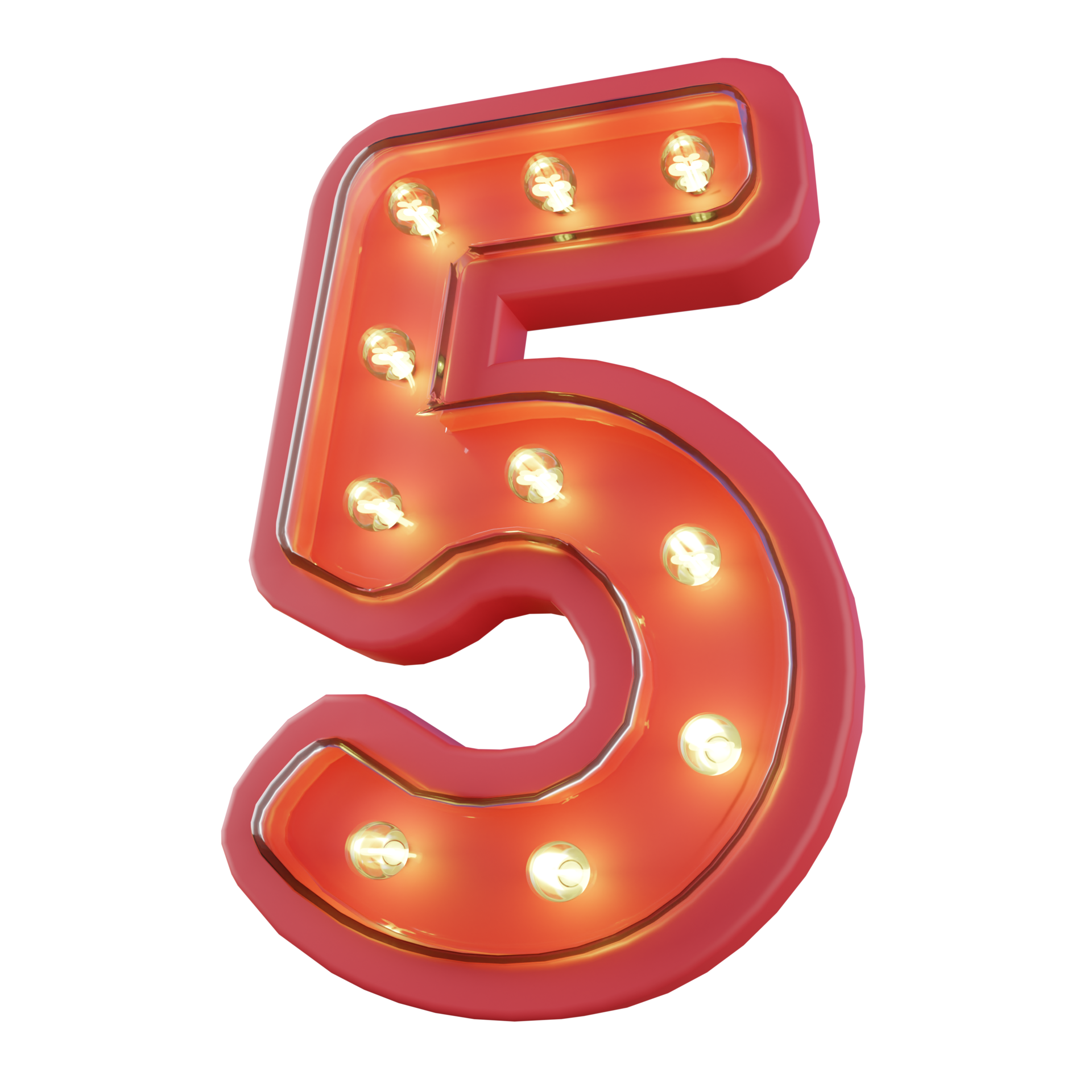 3d Render of Number 5 Neon LED Typography 24382518 PNG