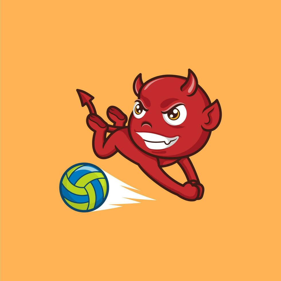 linda dibujos animados diablo jugando vóleibol vector