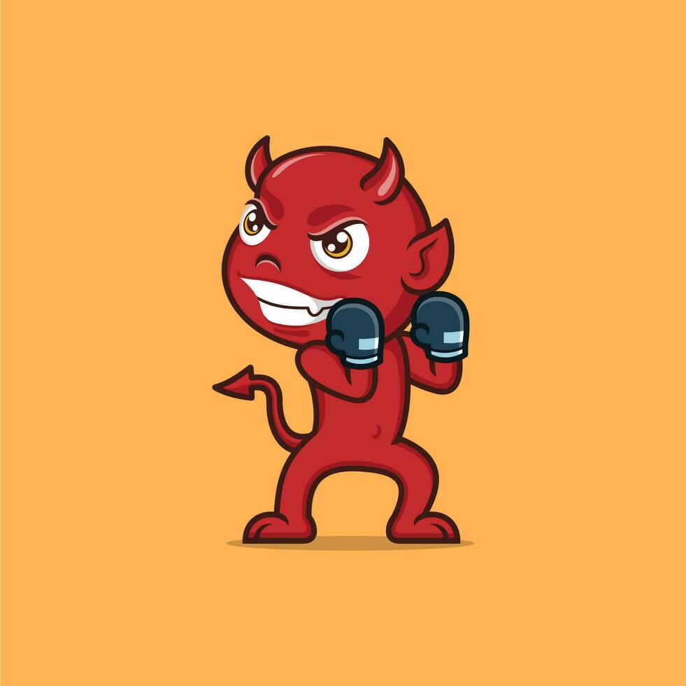cute cartoon devil boxing fighter vector