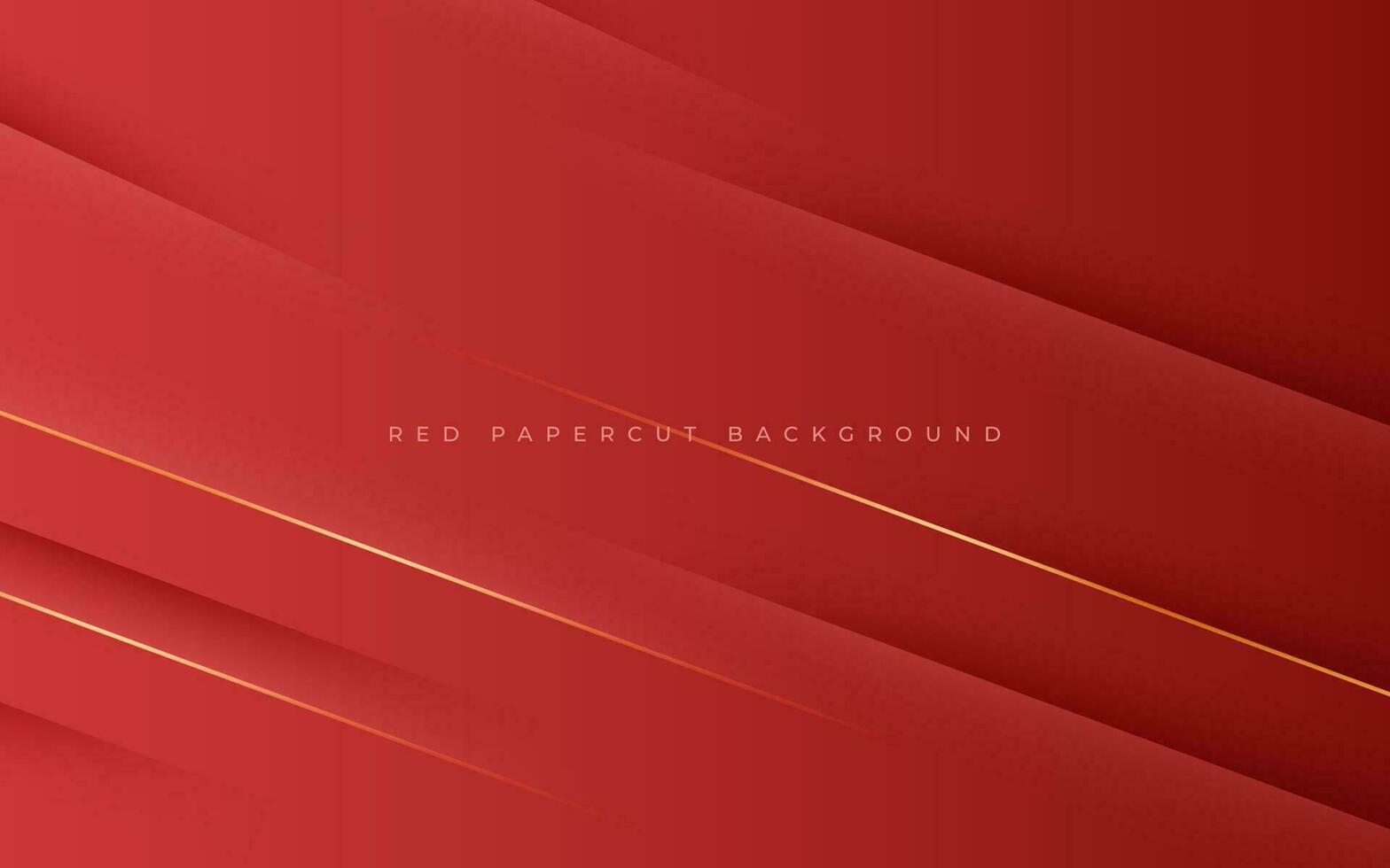 abstract red papercut diagonal stripe with gold line shadow and light background. eps10 vector