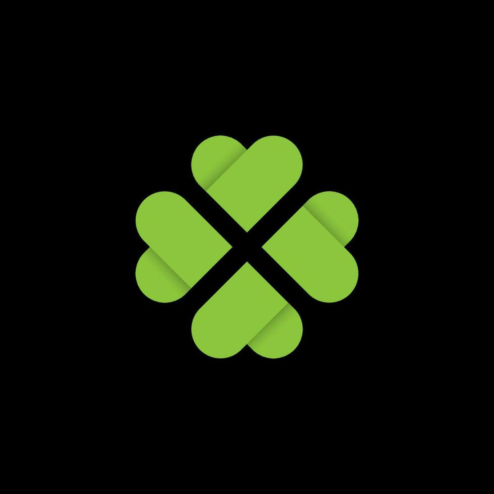 Design Illustration vector logo of a simple lucky clover green leaf isolated on a black background.