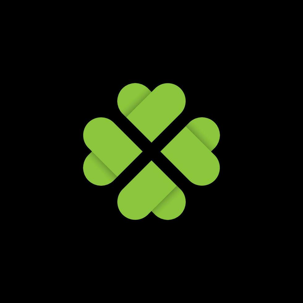 Design Illustration vector logo of a simple lucky clover green leaf isolated on a black background.