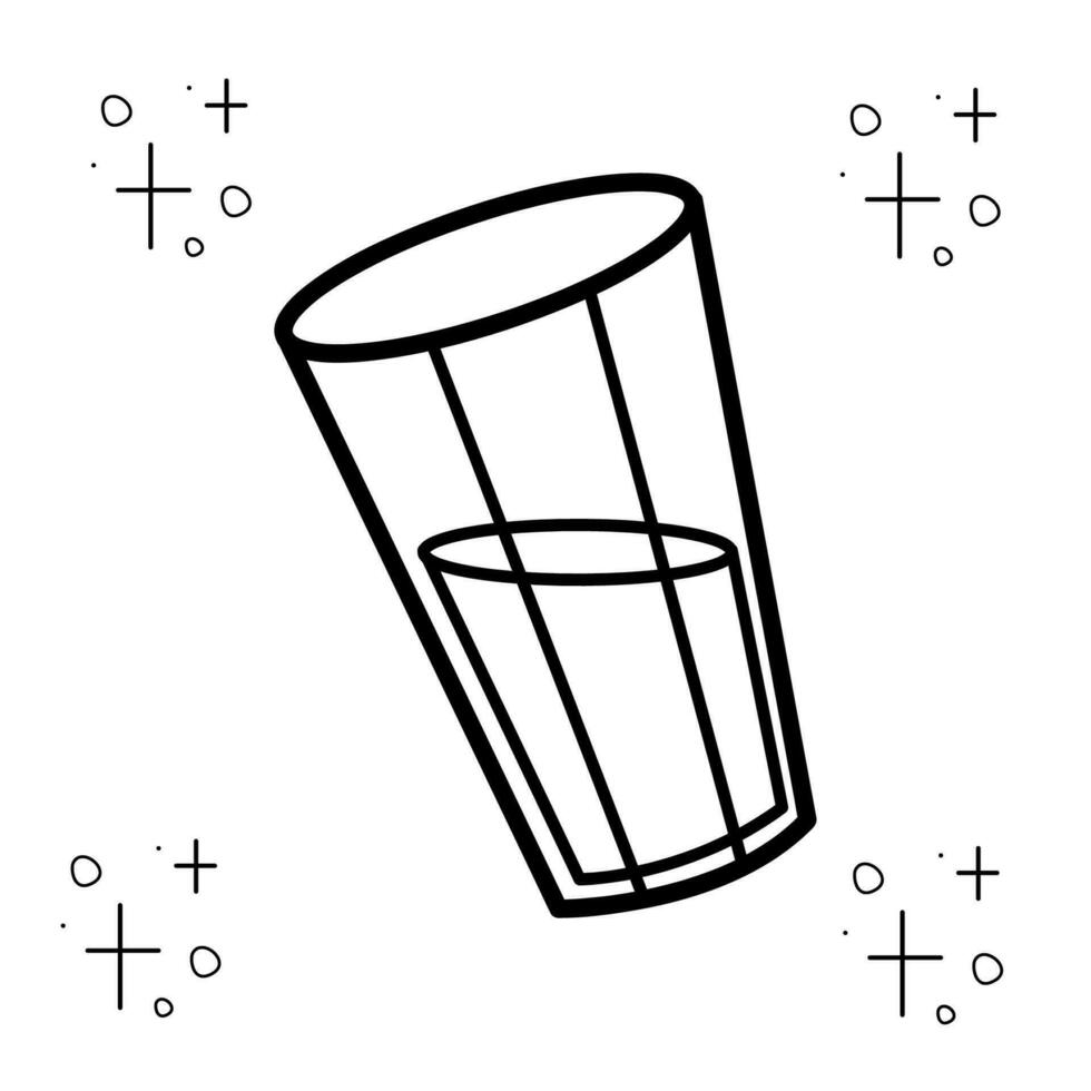 Glass with liquid. Doodle black and white vector illustration.