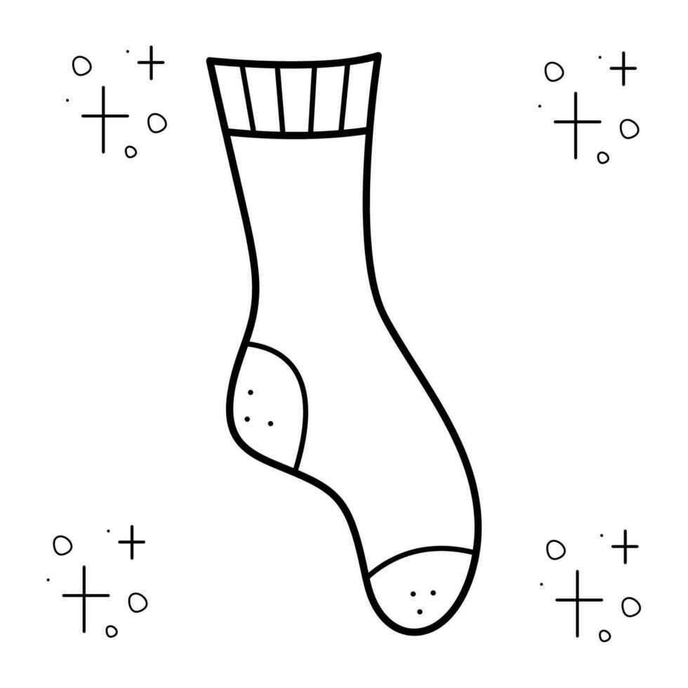 Sock. Doodle black and white vector illustration.