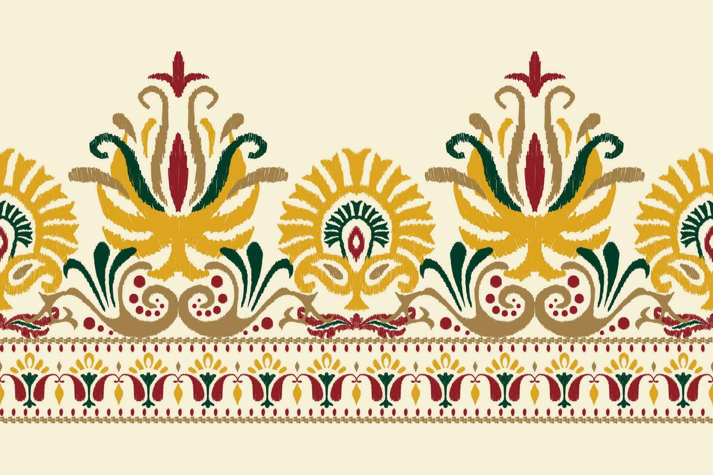 Ikat floral paisley embroidery on white background.Ikat ethnic oriental pattern traditional.Aztec style abstract vector illustration.design for texture,fabric,clothing,wrapping,decoration,sarong,scarf