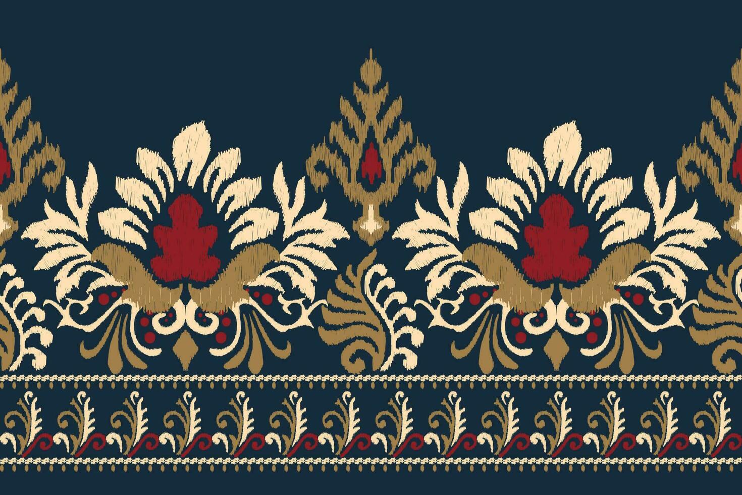 Ikat floral paisley embroidery on navy blue background.Ikat ethnic oriental pattern traditional.Aztec style abstract vector illustration.design for texture,fabric,clothing,wrapping,decoration,sarong.