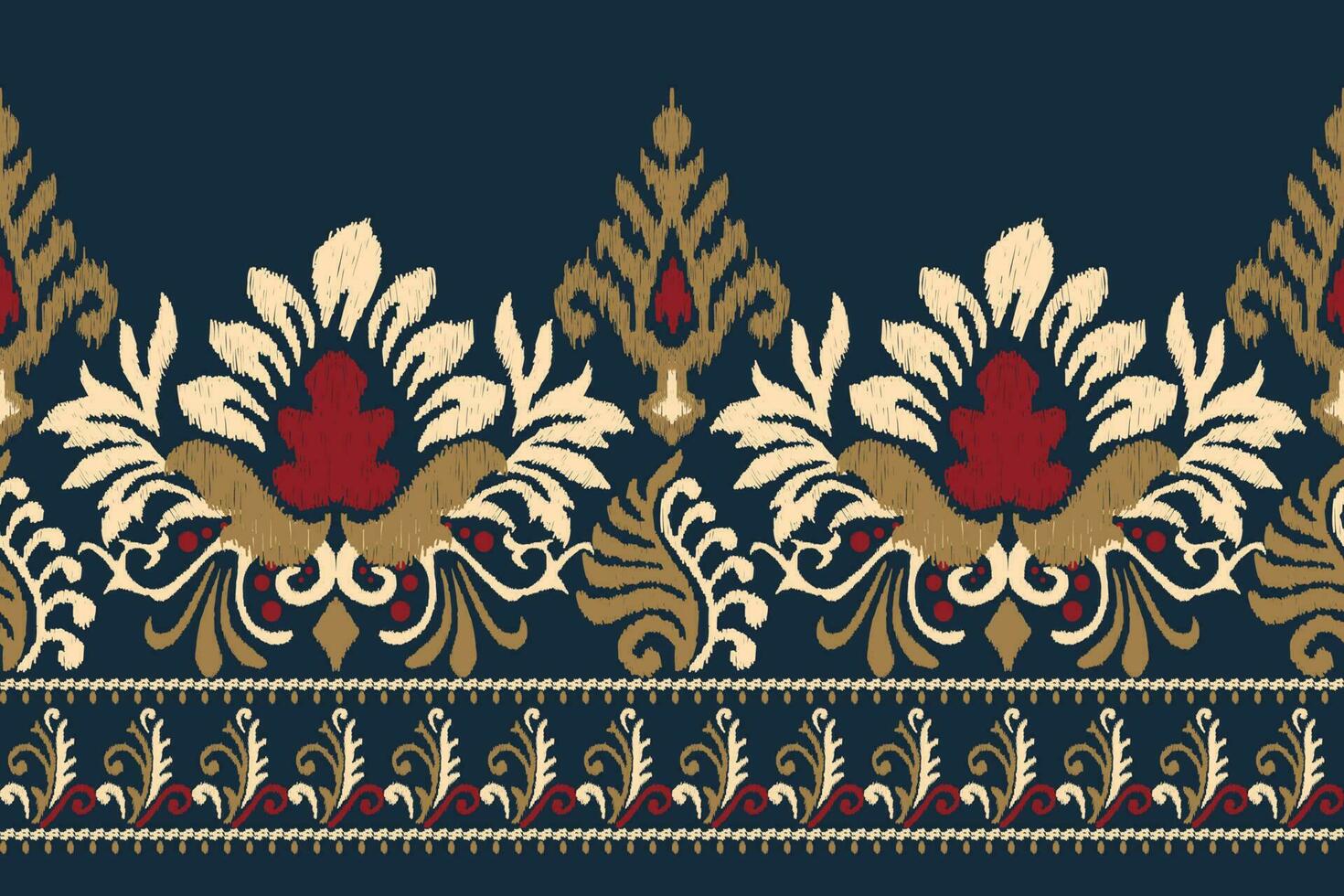 ikat floral cachemir bordado en Armada azul fondo.ikat étnico oriental modelo tradicional.azteca estilo resumen vector ilustración.diseño para textura,tela,ropa,envoltura,decoración,pareo.