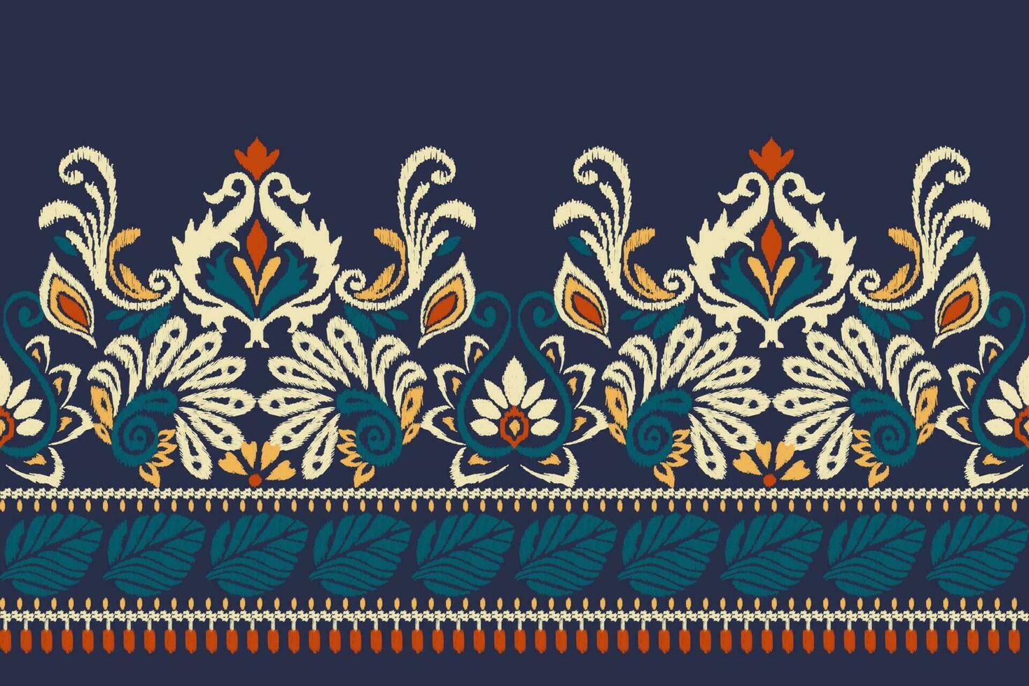 ikat floral cachemir bordado en Armada azul fondo.ikat étnico oriental modelo tradicional.azteca estilo resumen vector ilustración.diseño para textura,tela,ropa,envoltura,decoración,pareo.