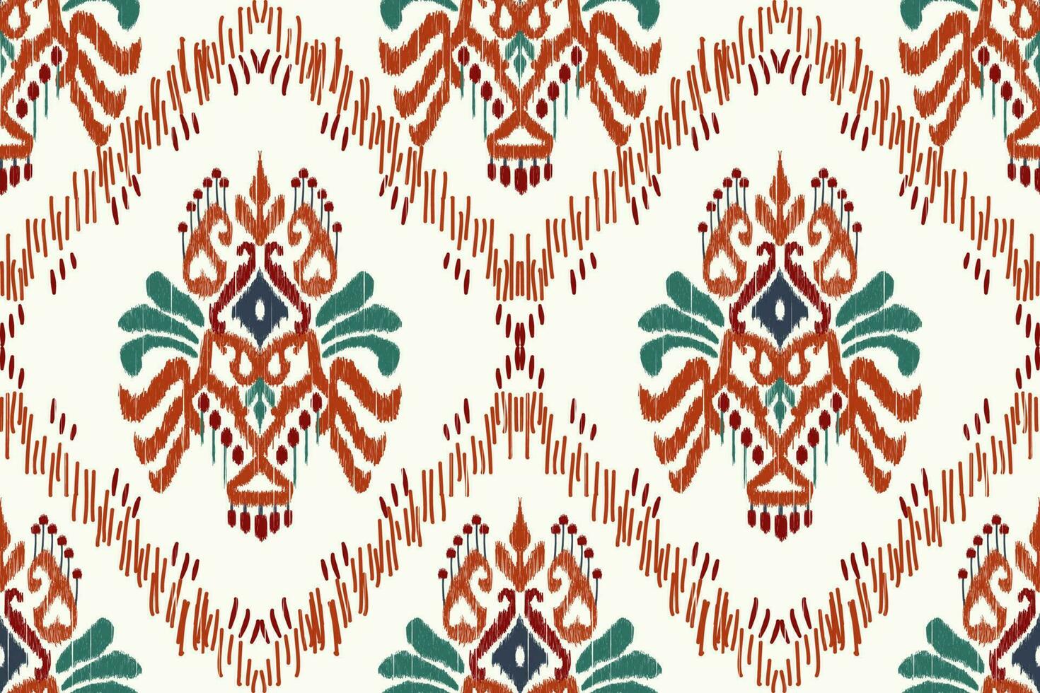 Ikat floral paisley embroidery on white background.Ikat ethnic oriental seamless pattern traditional.Aztec style abstract vector illustration.design for texture,fabric,clothing,wrapping,decoration.