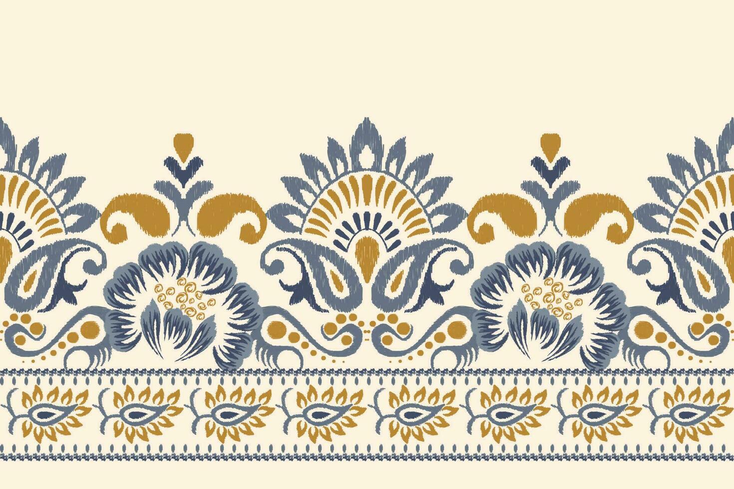 ikat floral cachemir bordado en crema fondo.ikat étnico oriental modelo tradicional.azteca estilo resumen vector ilustración.diseño para textura,tela,ropa,envoltura,decoración,pareo,bufanda