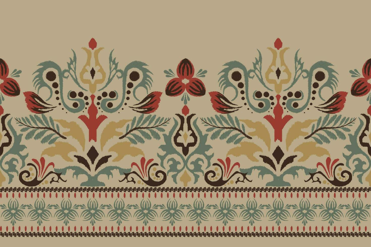 ikat floral cachemir bordado en marrón fondo.ikat étnico oriental modelo tradicional.azteca estilo resumen vector ilustración.diseño para textura,tela,ropa,envoltura,decoración,pareo,bufanda