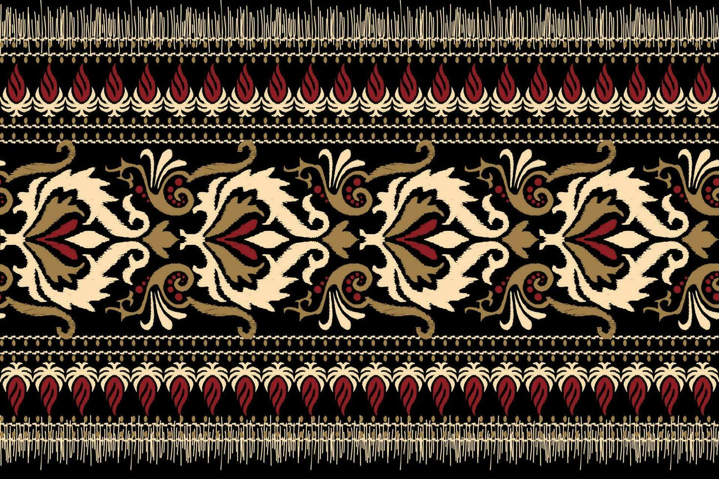 ikat floral cachemir bordado en negro fondo.ikat étnico oriental modelo tradicional.azteca estilo resumen vector ilustración.diseño para textura,tela,ropa,envoltura,decoración,pareo,bufanda