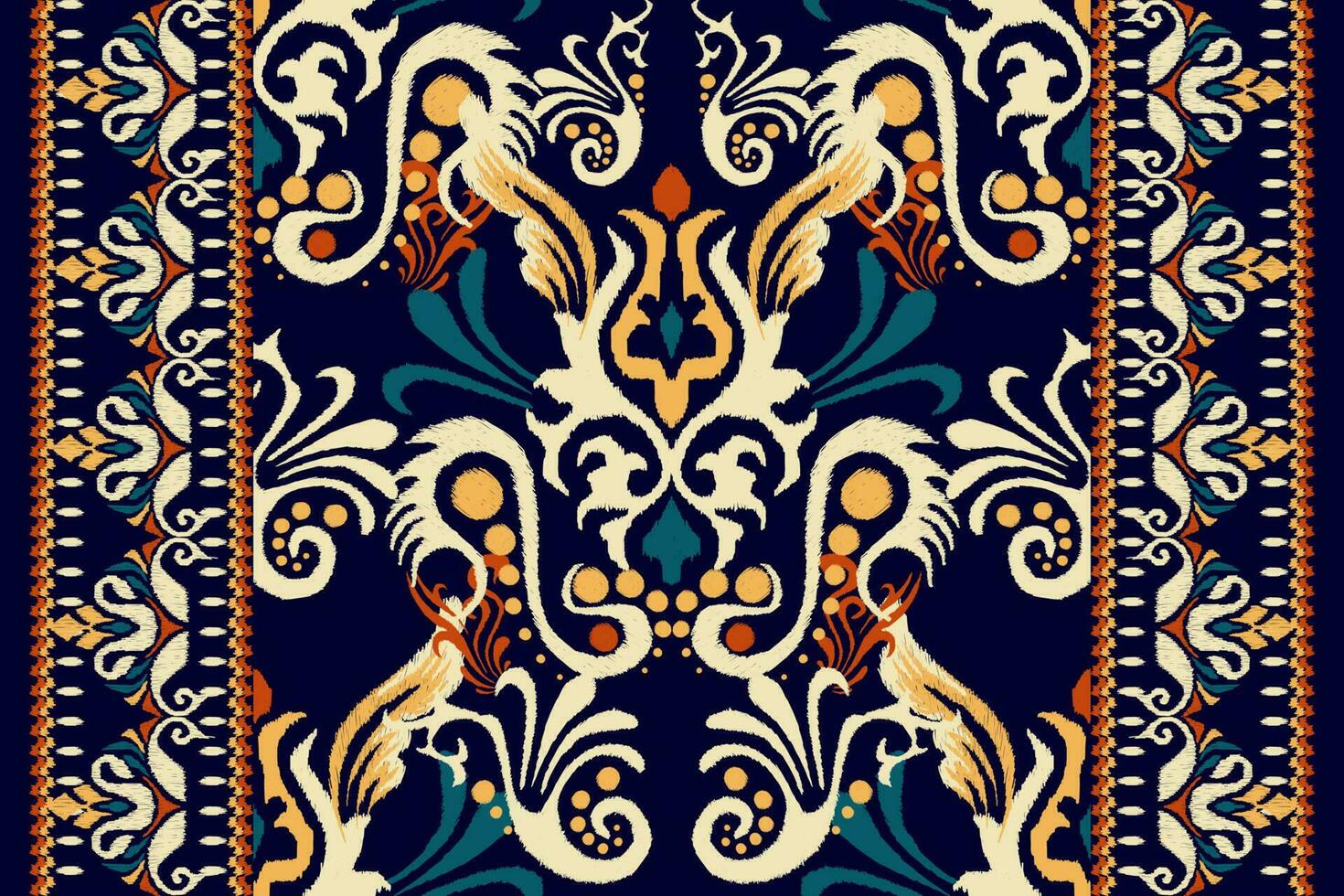 ikat floral cachemir bordado en oscuro púrpura fondo.ikat étnico oriental modelo tradicional.azteca estilo resumen vector ilustración.diseño para textura,tela,ropa,envoltura,decoración,alfombra