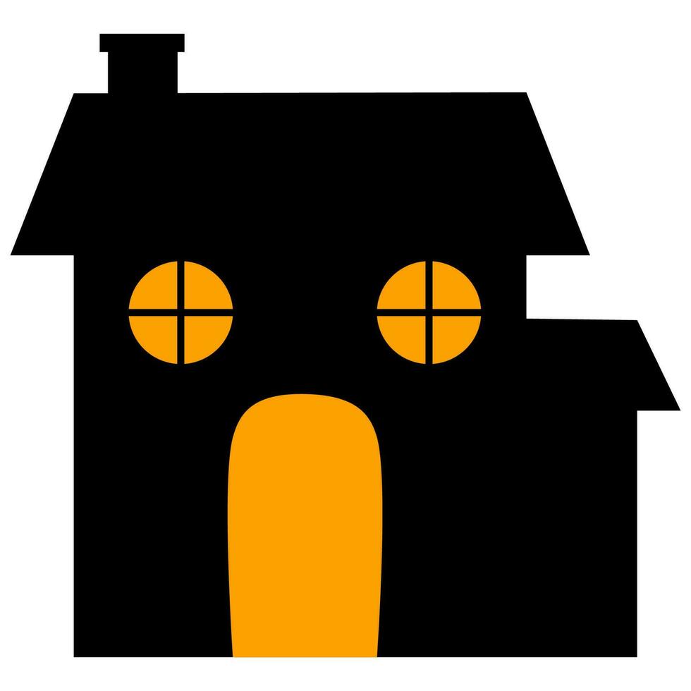 Black ghost house with orange window halloween background vector