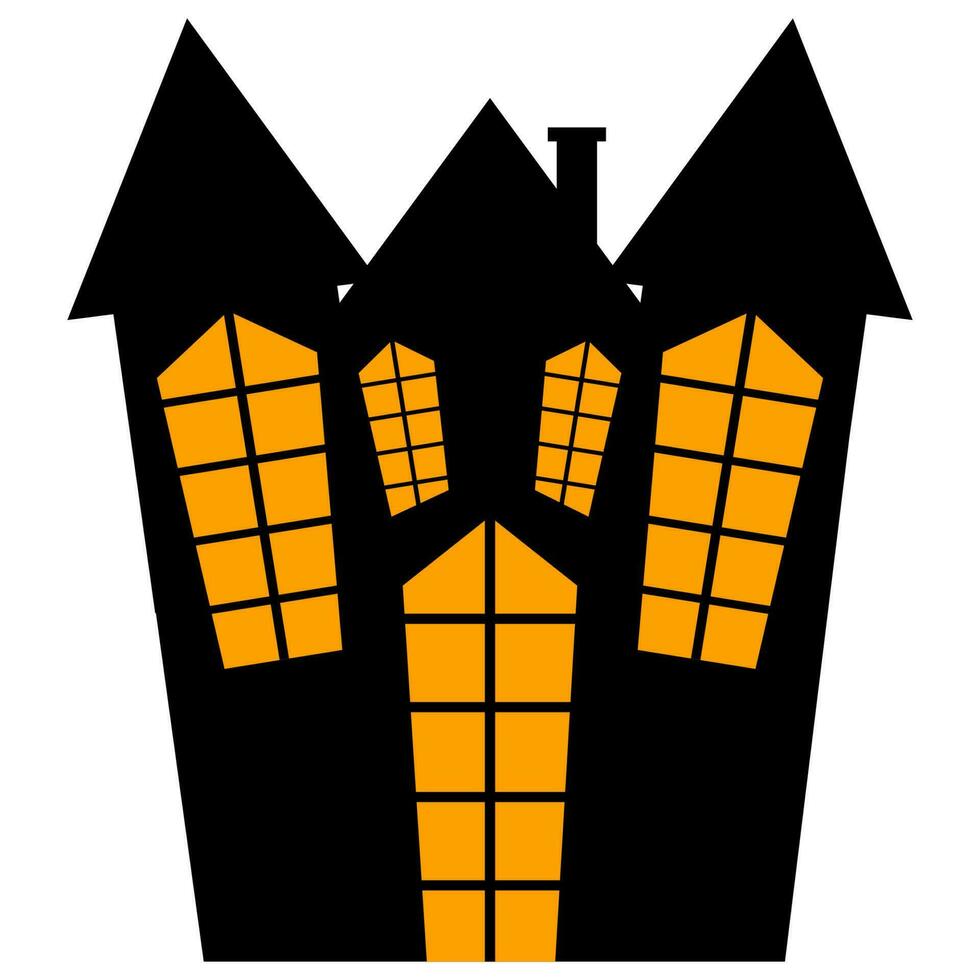 Black ghost house with orange window halloween background vector