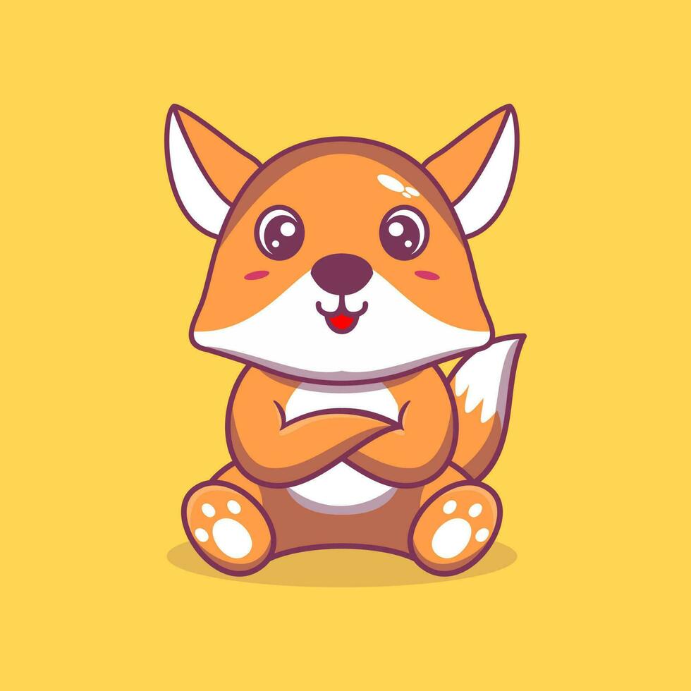 Vector cute fox cartoon sitting