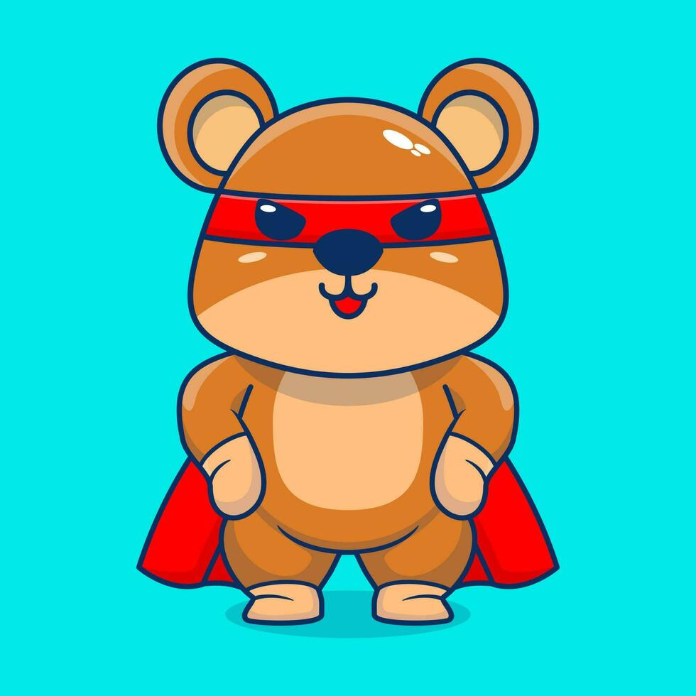 Vector cute teddy bear super hero cartoon vector icon illustration