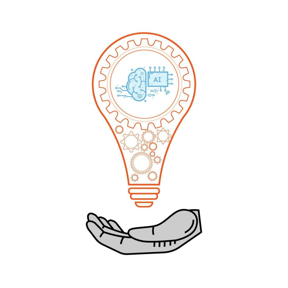 Innovation artificial intelligence. Hands holding light bulb for Concept new idea concept with innovation and inspiration, innovative technology in science and communication concept. vector