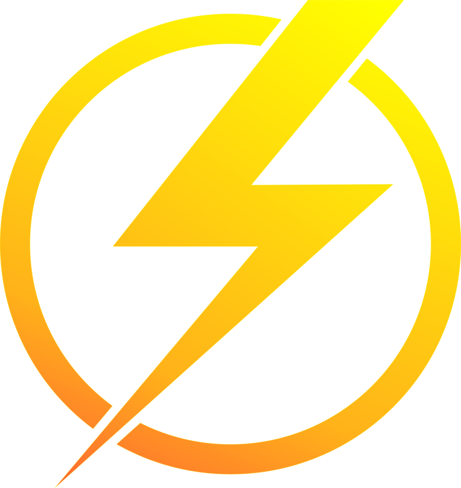 Electric power high voltage circle icon sign symbol gradient yellow orange transparent background png