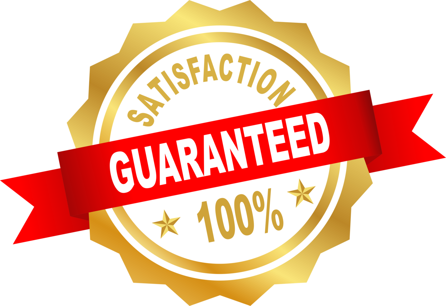 Satisfaction guaranteed label icon symbol golden red white design transparent background png