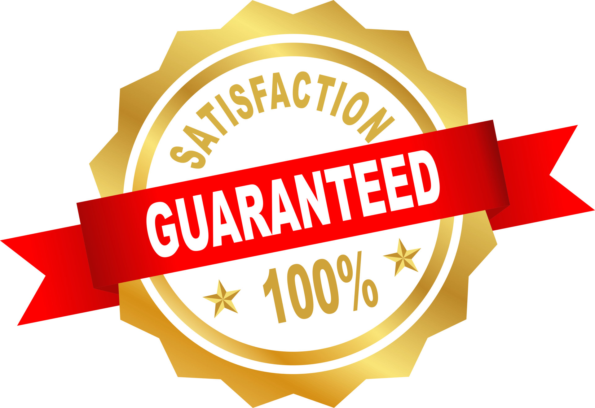 Satisfaction guaranteed label icon symbol golden red white design