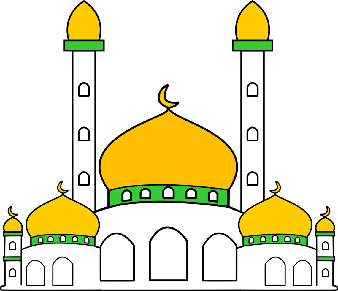 White mosque icon with gold domes and minarets logo symbol sign, masjid icon transparent background png