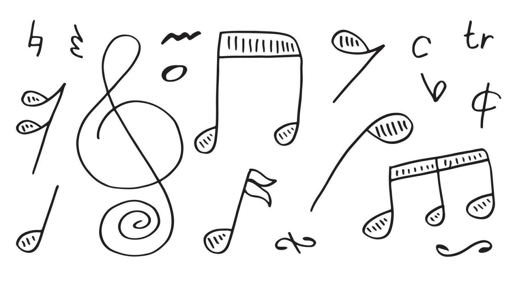 set hand drawn icons such as eight note rest, half note, beam, thirty second note, flat,music and media outline thin icons collection. vector