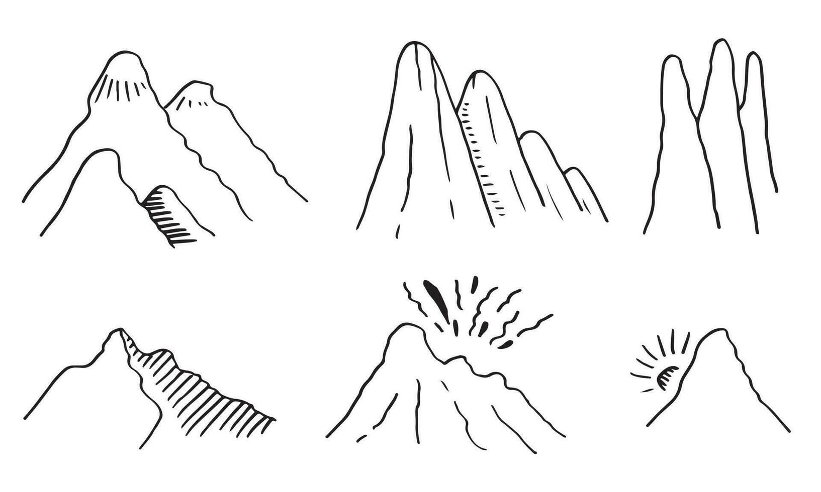 mano dibujado montaña picos conjunto recopilación. colina garabatear. vector