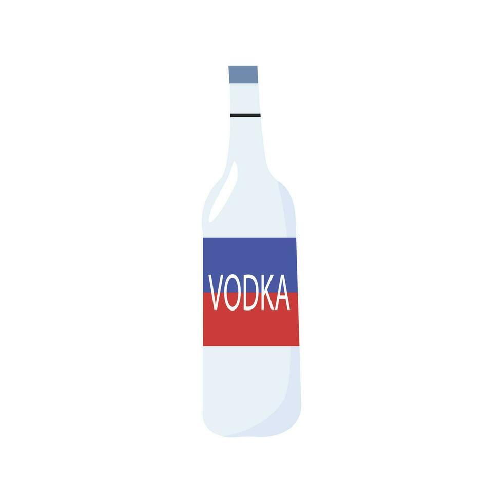 Super strong Russian vodka illustration in cartoon style. Alcohol concept glass bottle. vector