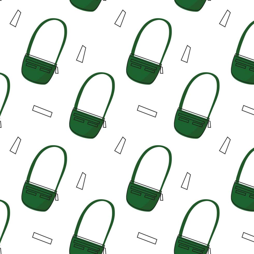 Seamless green bag pattern doodle in y2k style. Textile and texture prints. vector