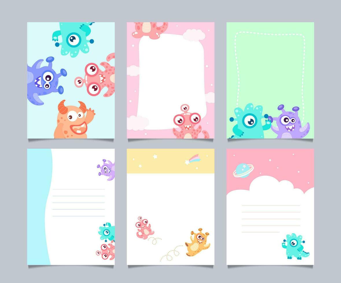 Set of cute birthday card, monster character collection vector
