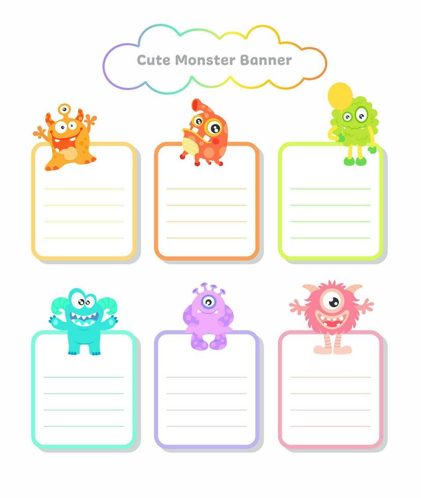 Set of Cute Monsters Clip Art, 4 images cute monsters bannerclip art perfect for invitations, blog, web design, graphic design, printed paper items, scrapbooking vector