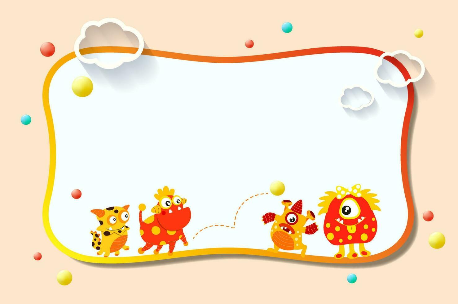 Cute monsters on frame vector cartoon illustration for birthday gift tag design, label tag and sticker set design