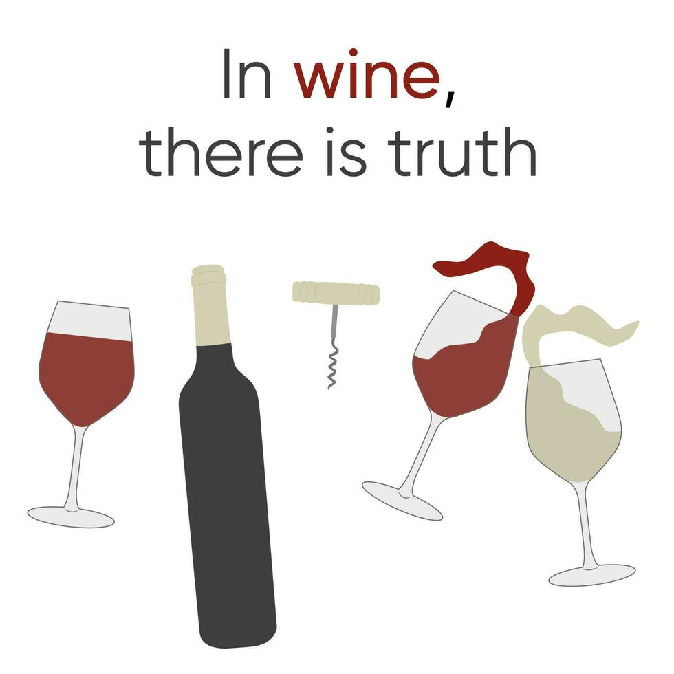 Set of wine glasses and bottle elements. Wine set concept. Weekends and chill concept. vector