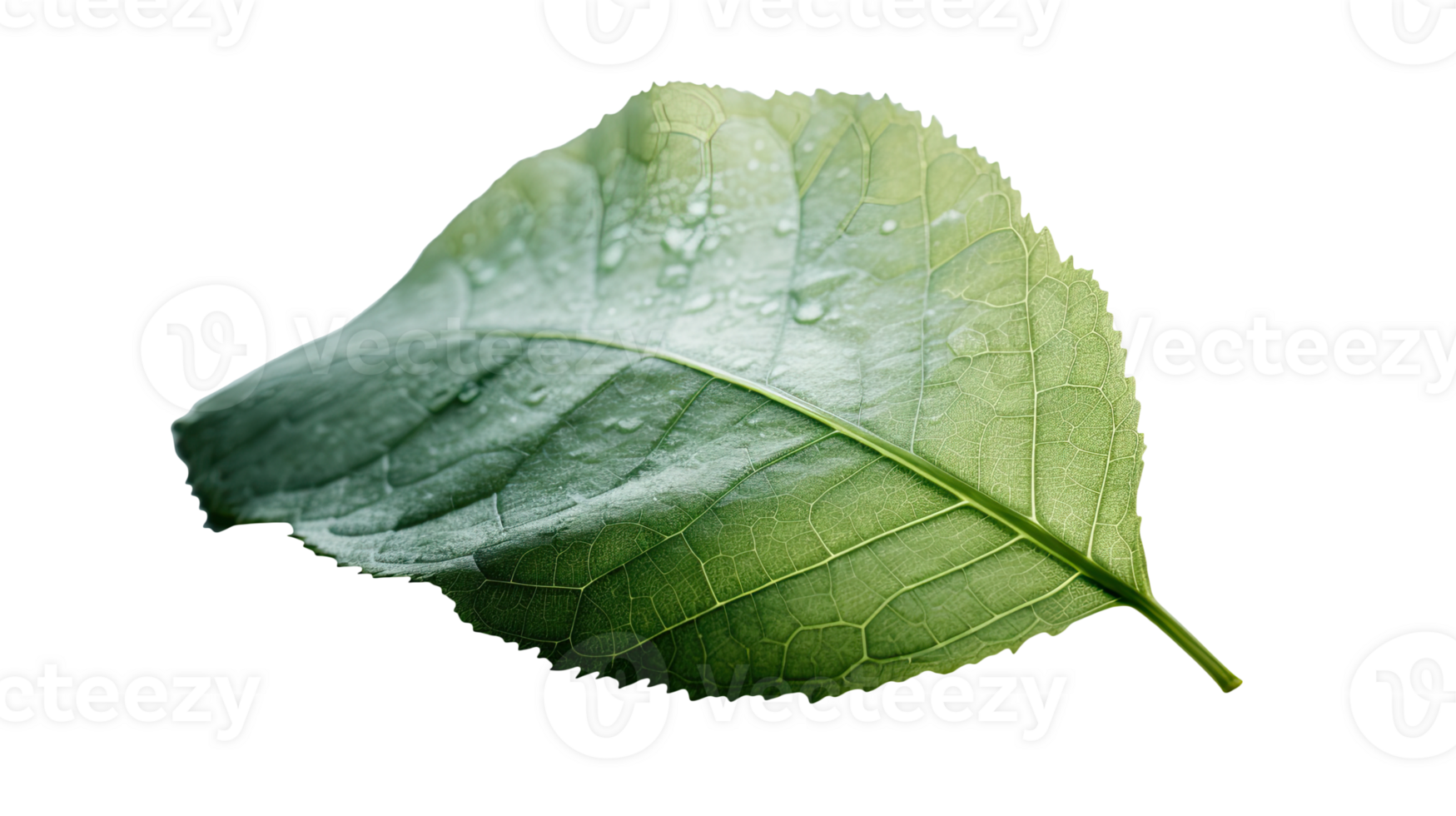 Macro Image, Water Droplets of Green Leaf on Transparent Background. . png