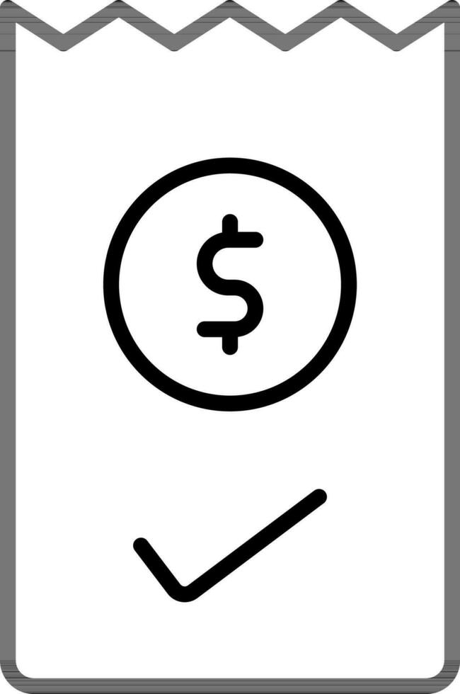 dinero recibo aprobado icono en negro línea Arte. vector