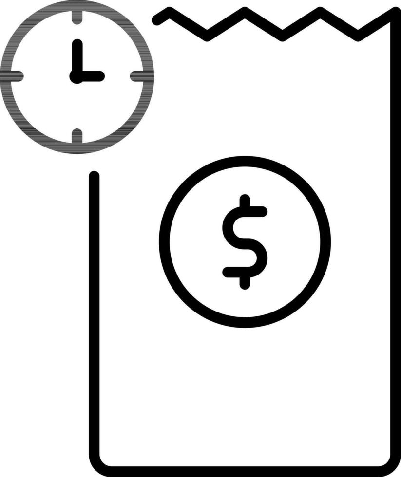 Money Receipt or Invoice with Timer icon in line art. vector