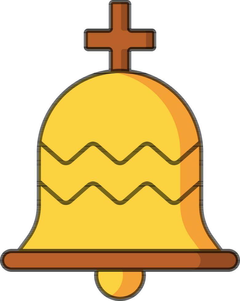 Christian symbol with bell icon in brown and yellow color. vector