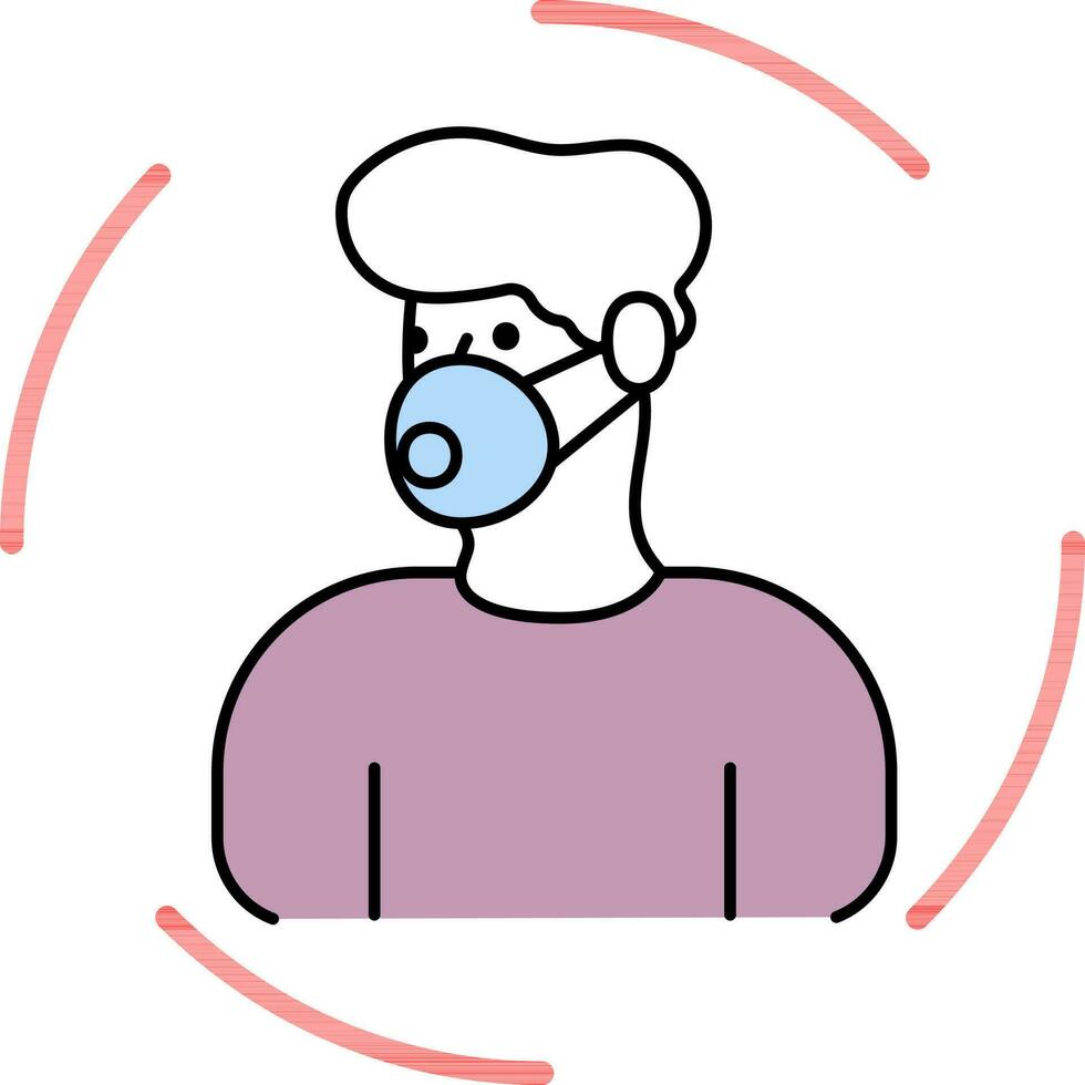 Vector illustration of Cartoon man wear safety face mask on round background.