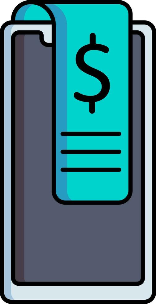 Online payment app in smartphone with receipt voucher icon in blue and gray color. vector