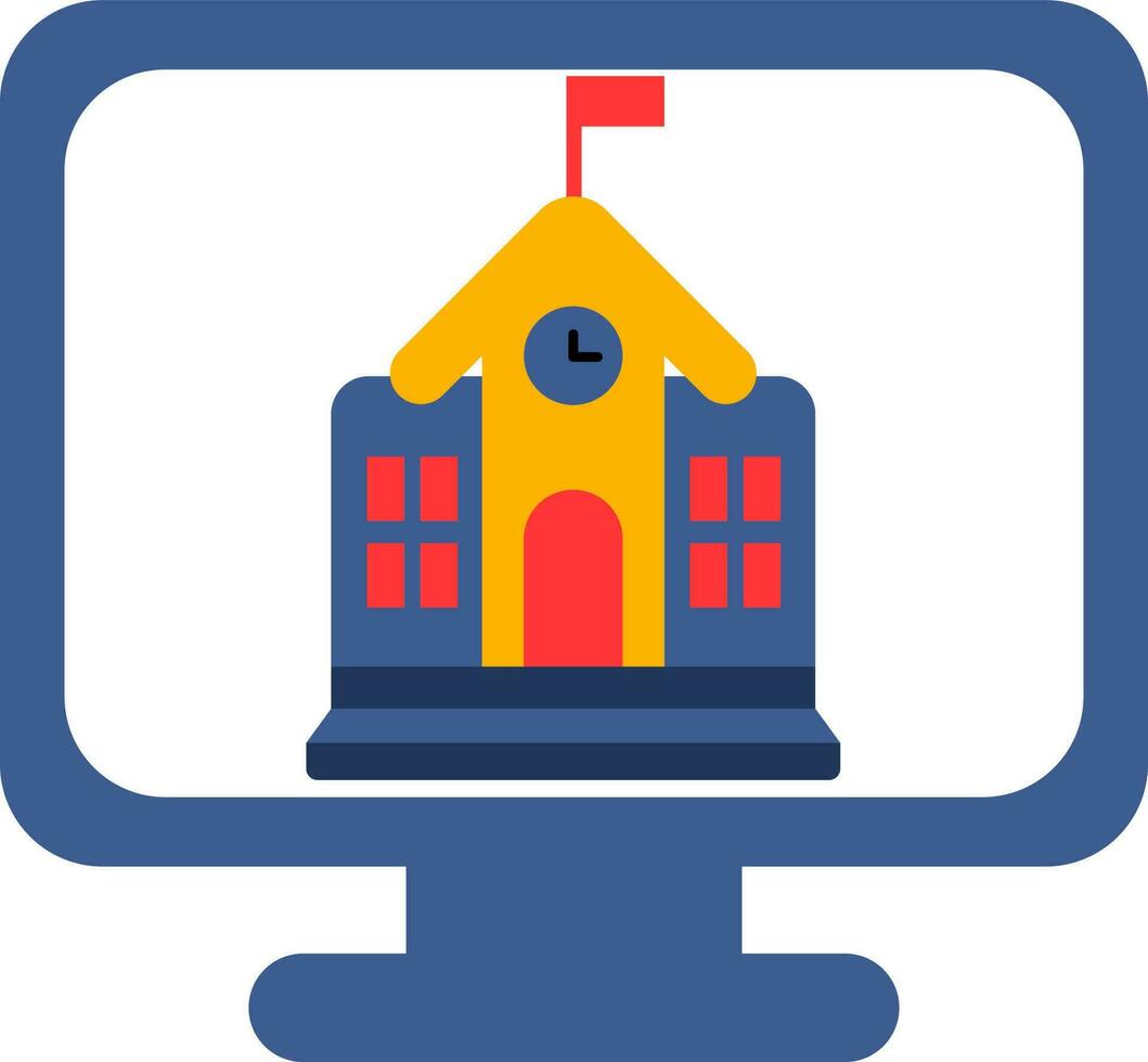 Vector illustration of School Building in Monitor Screen for Online Education or Learning.