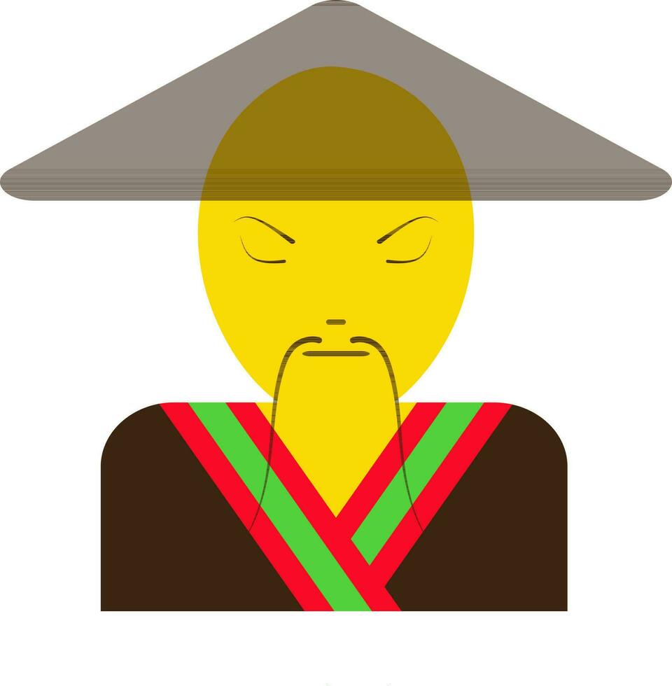 chino hombre en icono con sombrero y cerca ojo. vector