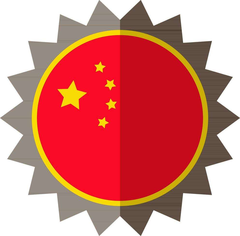 Chinese flag in badge icon in isolated with half shadow. vector