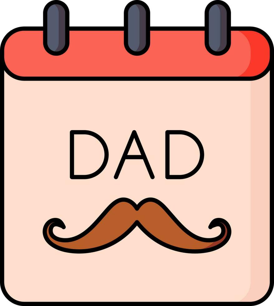 Dad Text with Mustache on Calendar icon. vector