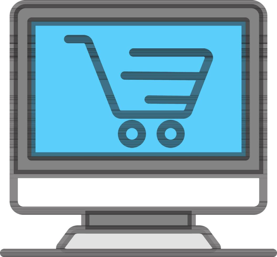 Online Shopping Cart in Desktop Screen icon in Blue and Gray color. vector