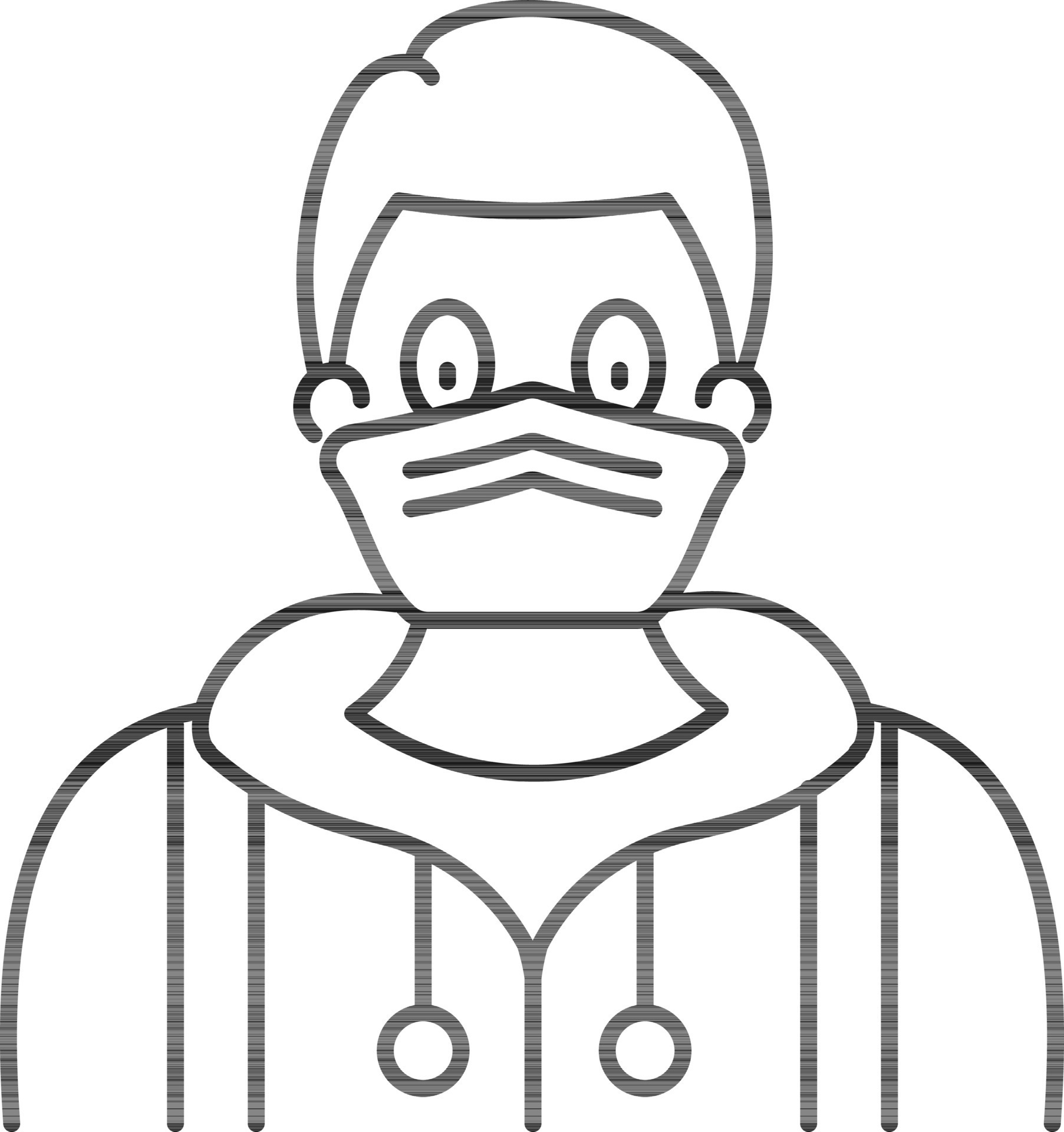 Line art illustration of Young man wearing face mask icon. 24383503