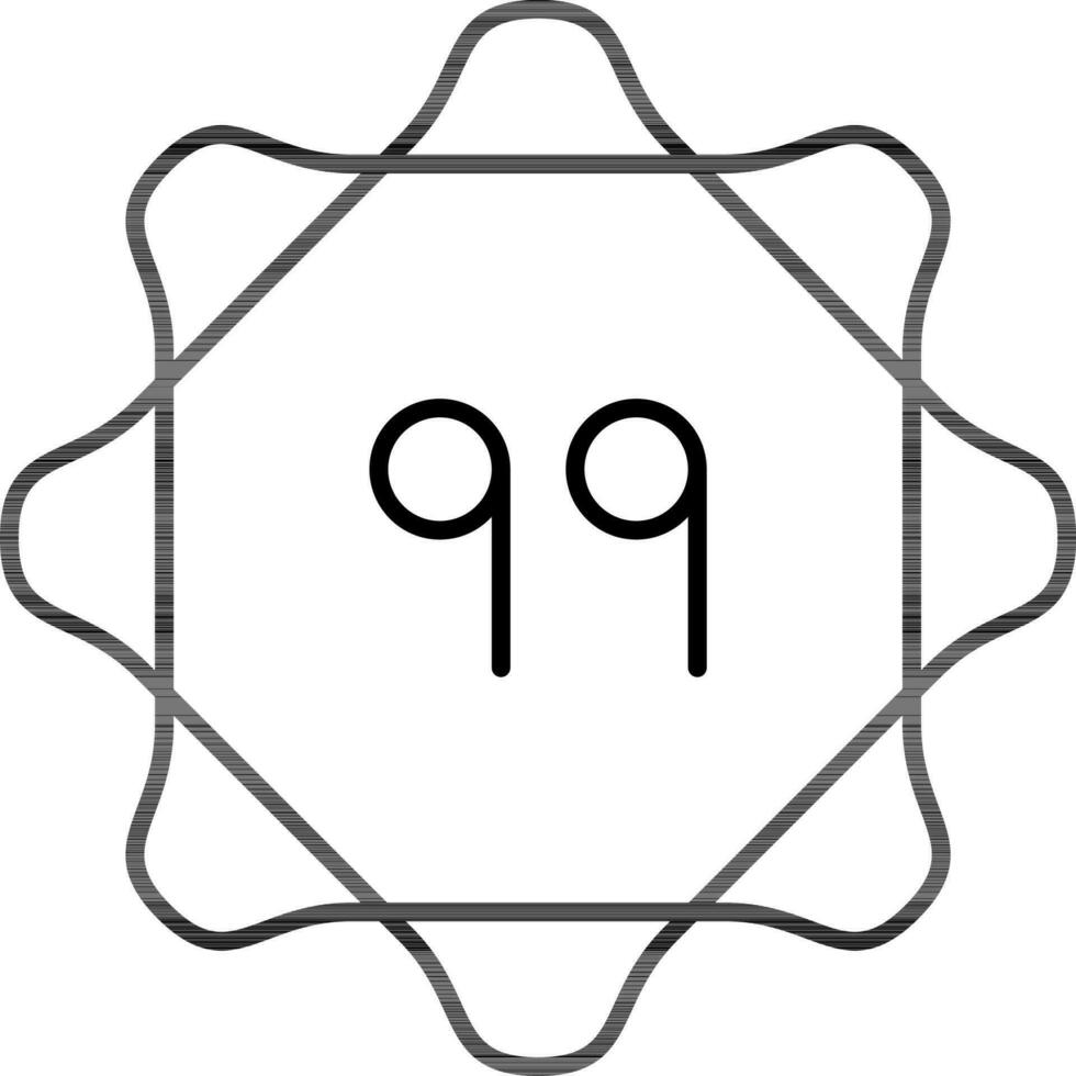Black line art illustration of Urdu language number 99 label or sticker icon. vector
