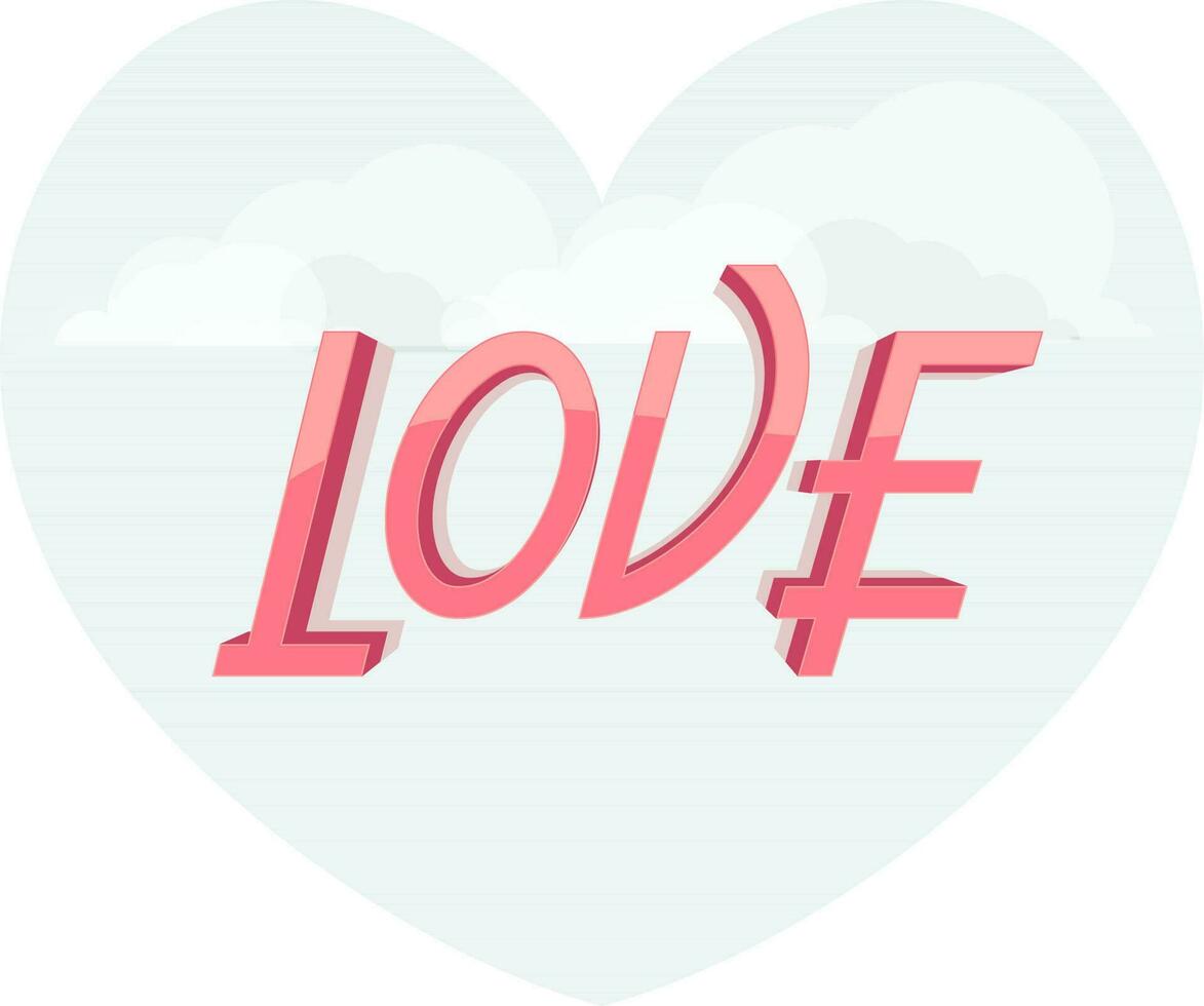 3D Pink Text Love in heart shape. vector